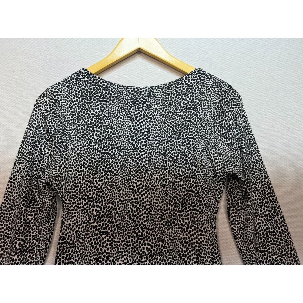 Karen Kane Women Side Shirred Bodycon Dress Long Sleeve Sz S Black White Cheetah - Picture 11 of 12